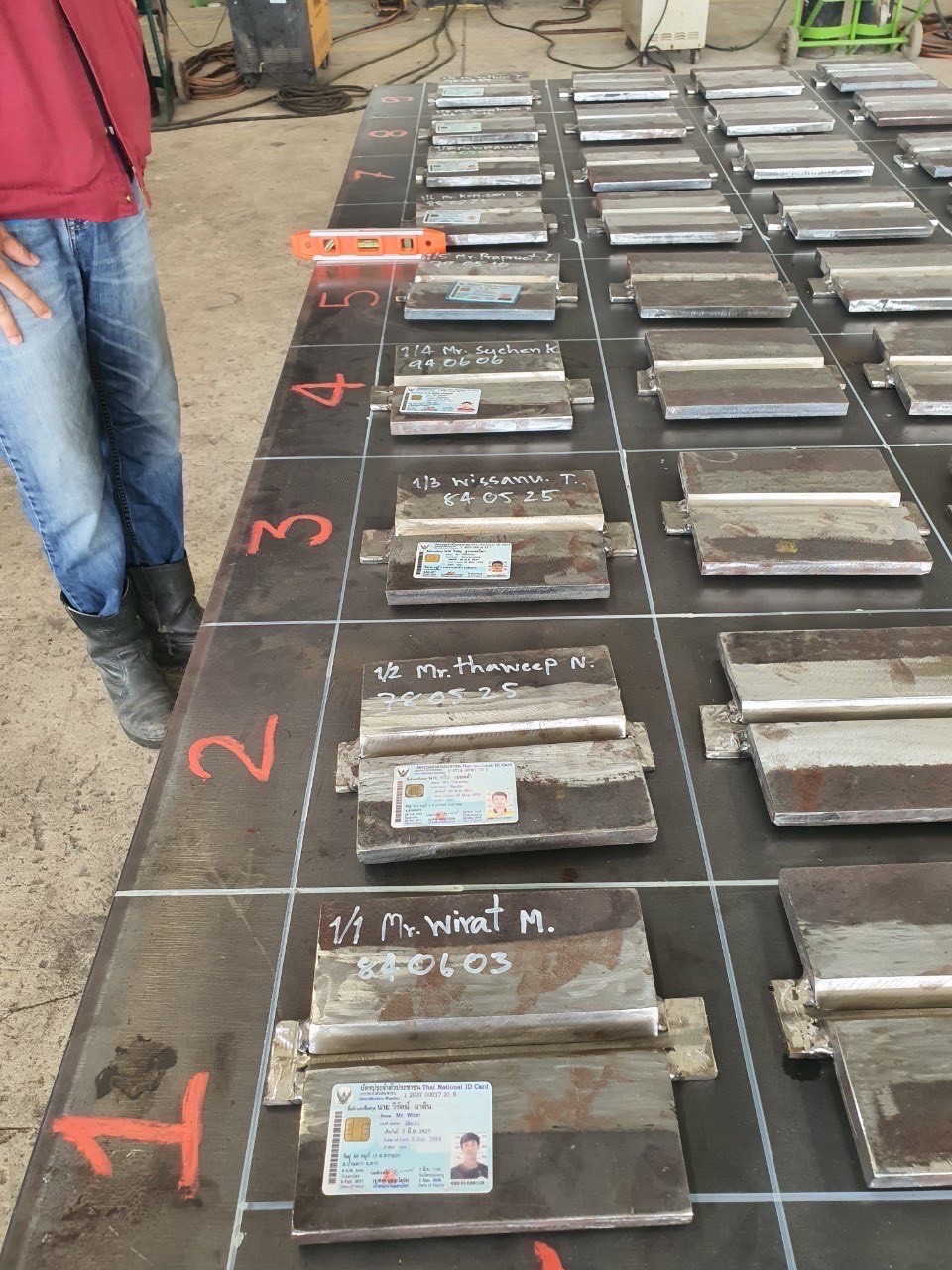 Samkang — welded test coupons with candidate IDs